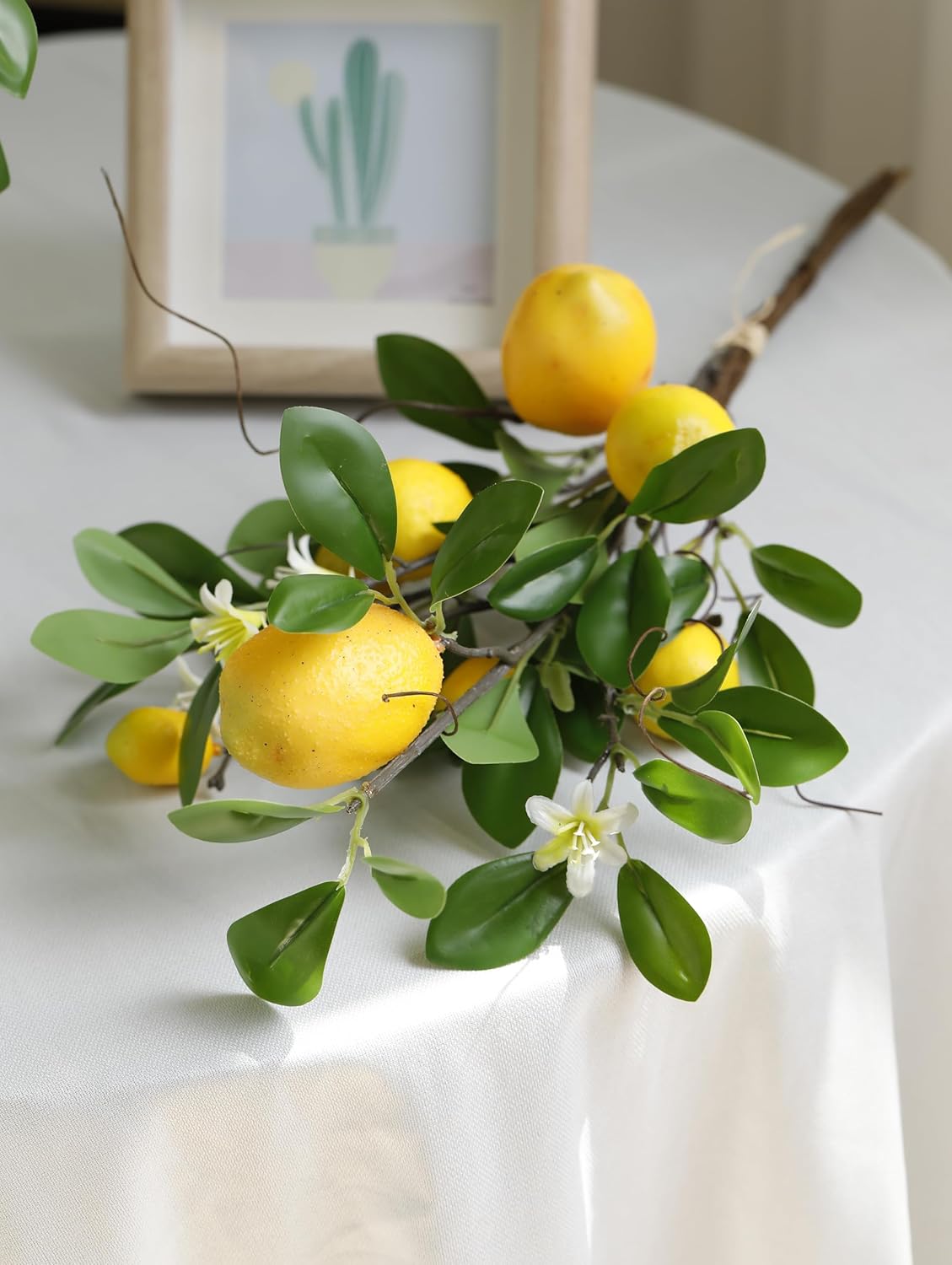 Artificial Lemons Branches, 8 Head Faux Lemons with Stem Fake Lemon Themed for Kitchen Decoration Party Farmhouse Decor (Yellow) | Fake Lemon Stems, Summer Home Kitchen Decor, Farmhouse Party Decorations