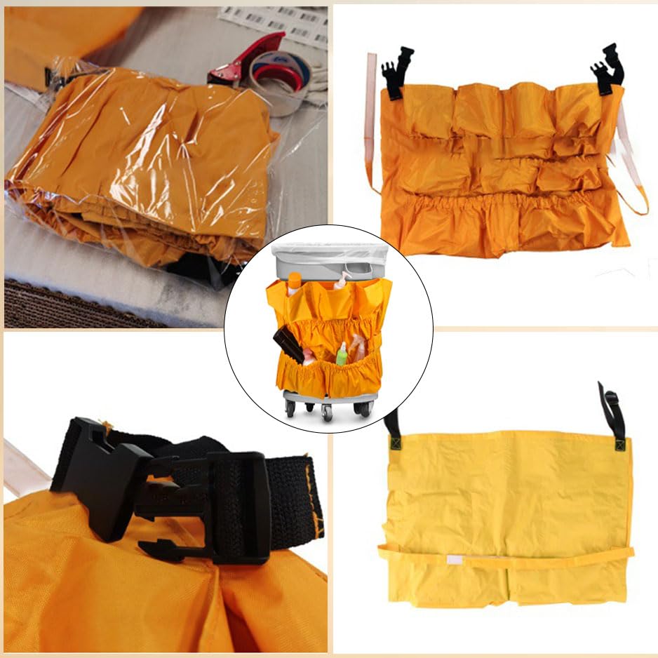 Yellow Trash Can Caddy Bags for Garbage Bins,10 Pockets Commercial Cleaning Caddy Bag,Fit 32-50 Gallon Can,Garbage Bin Caddy Organizer