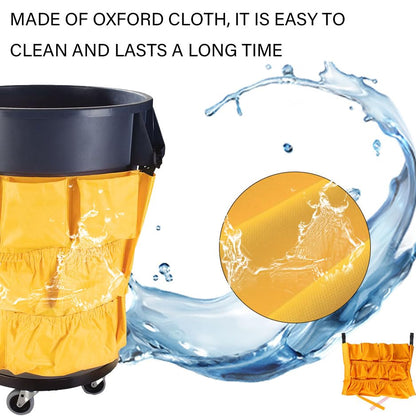 Yellow Trash Can Caddy Bags for Garbage Bins,10 Pockets Commercial Cleaning Caddy Bag,Fit 32-50 Gallon Can,Garbage Bin Caddy Organizer