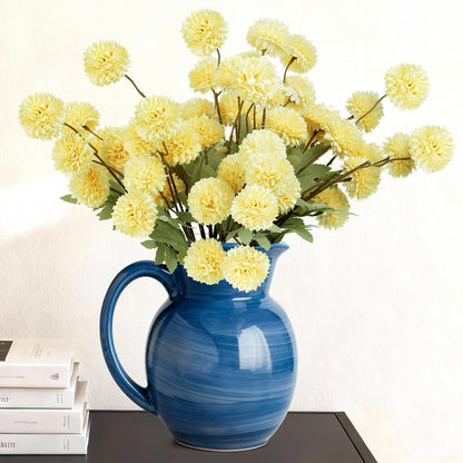 INQCMY Artificial Silk Mums 20" Faux Stem Kiku Flowers for Vase Home Decor | 12 Pcs Fake Chrysanthemums Yellow Fall Flower, Realistic Pompon Balls for Indoor Living Room Thanksgiving Table Centerpieces