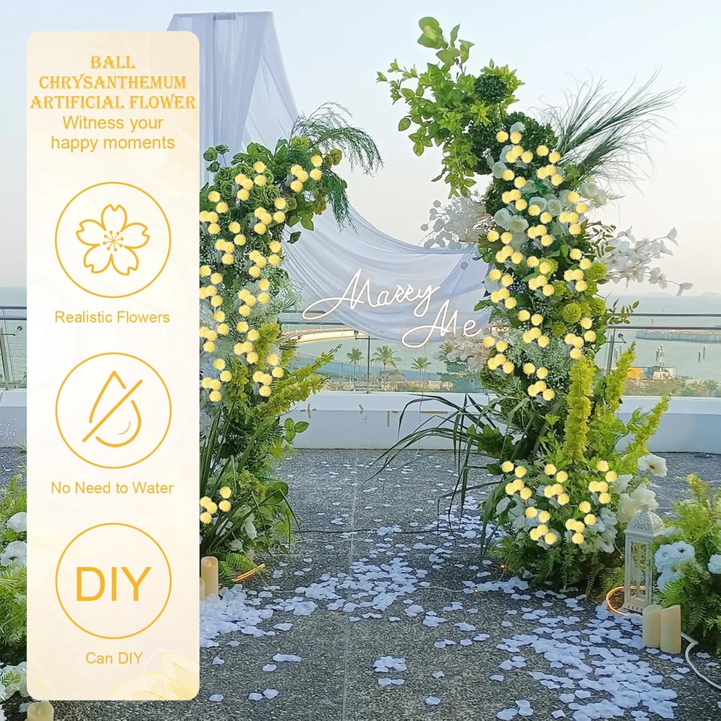 INQCMY Artificial Silk Mums 20" Faux Stem Kiku Flowers for Vase Home Decor | 12 Pcs Fake Chrysanthemums Yellow Fall Flower, Realistic Pompon Balls for Indoor Living Room Thanksgiving Table Centerpieces