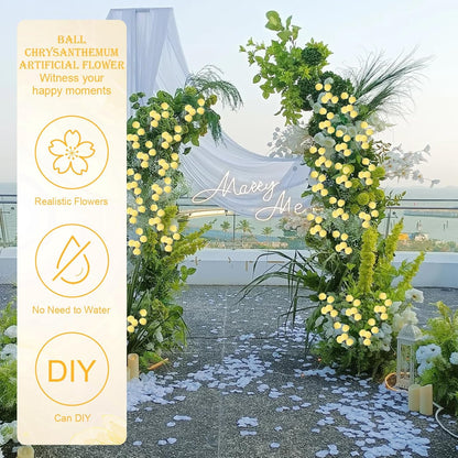 INQCMY Artificial Silk Mums 20" Faux Stem Kiku Flowers for Vase Home Decor | 12 Pcs Fake Chrysanthemums Yellow Fall Flower, Realistic Pompon Balls for Indoor Living Room Thanksgiving Table Centerpieces