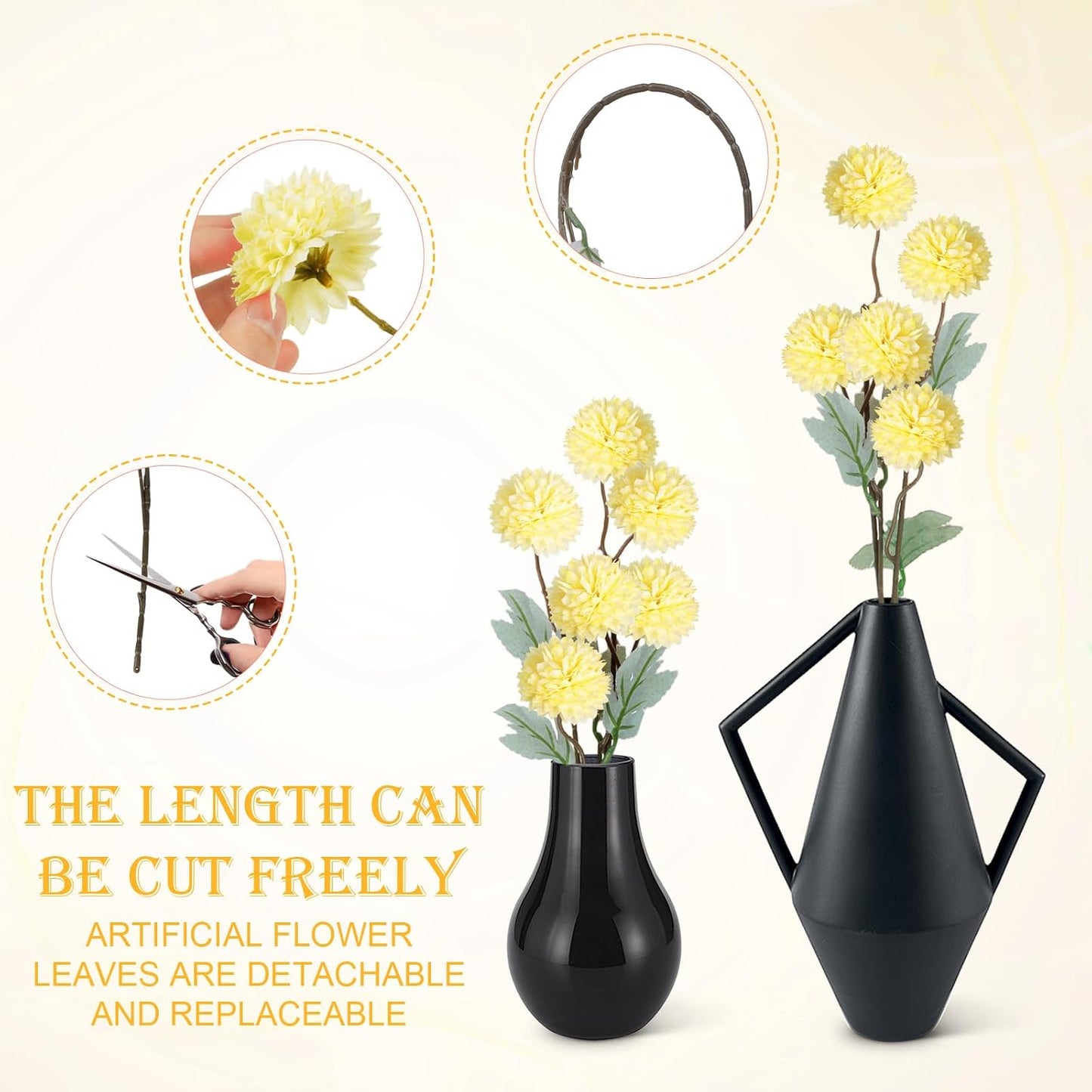INQCMY Artificial Silk Mums 20" Faux Stem Kiku Flowers for Vase Home Decor | 12 Pcs Fake Chrysanthemums Yellow Fall Flower, Realistic Pompon Balls for Indoor Living Room Thanksgiving Table Centerpieces