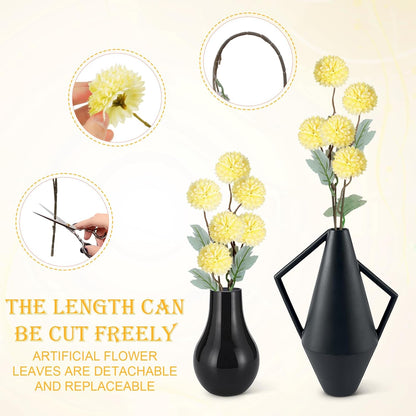INQCMY Artificial Silk Mums 20" Faux Stem Kiku Flowers for Vase Home Decor | 12 Pcs Fake Chrysanthemums Yellow Fall Flower, Realistic Pompon Balls for Indoor Living Room Thanksgiving Table Centerpieces