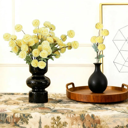 INQCMY Artificial Silk Mums 20" Faux Stem Kiku Flowers for Vase Home Decor | 12 Pcs Fake Chrysanthemums Yellow Fall Flower, Realistic Pompon Balls for Indoor Living Room Thanksgiving Table Centerpieces