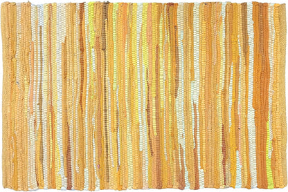 Chindi Woven Rug 2x3 Feet - Yellow | Cotton Throw Rugs for Kitchen, Entryway, Easy Care Mustard Small Door Mat