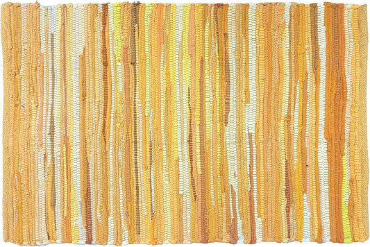 Chindi Woven Rug 2x3 Feet - Yellow | Cotton Throw Rugs for Kitchen, Entryway, Easy Care Mustard Small Door Mat