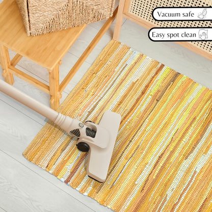 Chindi Woven Rug 2x3 Feet - Yellow | Cotton Throw Rugs for Kitchen, Entryway, Easy Care Mustard Small Door Mat