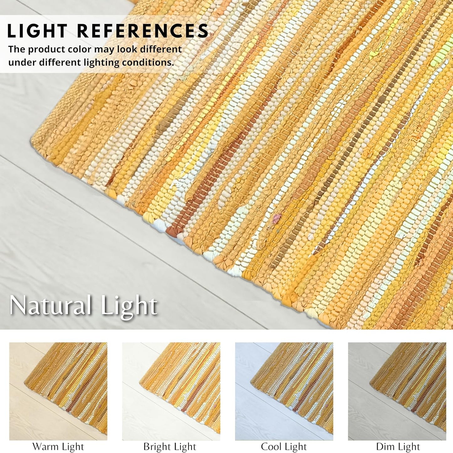 Chindi Woven Rug 2x3 Feet - Yellow | Cotton Throw Rugs for Kitchen, Entryway, Easy Care Mustard Small Door Mat