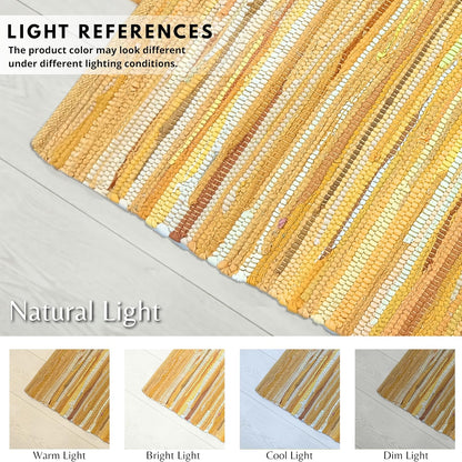 Chindi Woven Rug 2x3 Feet - Yellow | Cotton Throw Rugs for Kitchen, Entryway, Easy Care Mustard Small Door Mat
