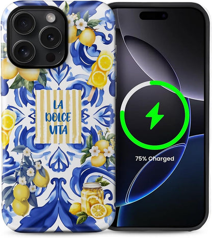 Case Compatible with iPhone 15 Pro Max [Compatible with MagSafe] Hybrid 2-Layer Hard Shell Protection Case, Shockproof Protective Magnetic Cover for 15 Pro Max, Lemon European Summer Life