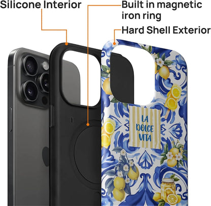 Case Compatible with iPhone 15 Pro Max [Compatible with MagSafe] Hybrid 2-Layer Hard Shell Protection Case, Shockproof Protective Magnetic Cover for 15 Pro Max, Lemon European Summer Life