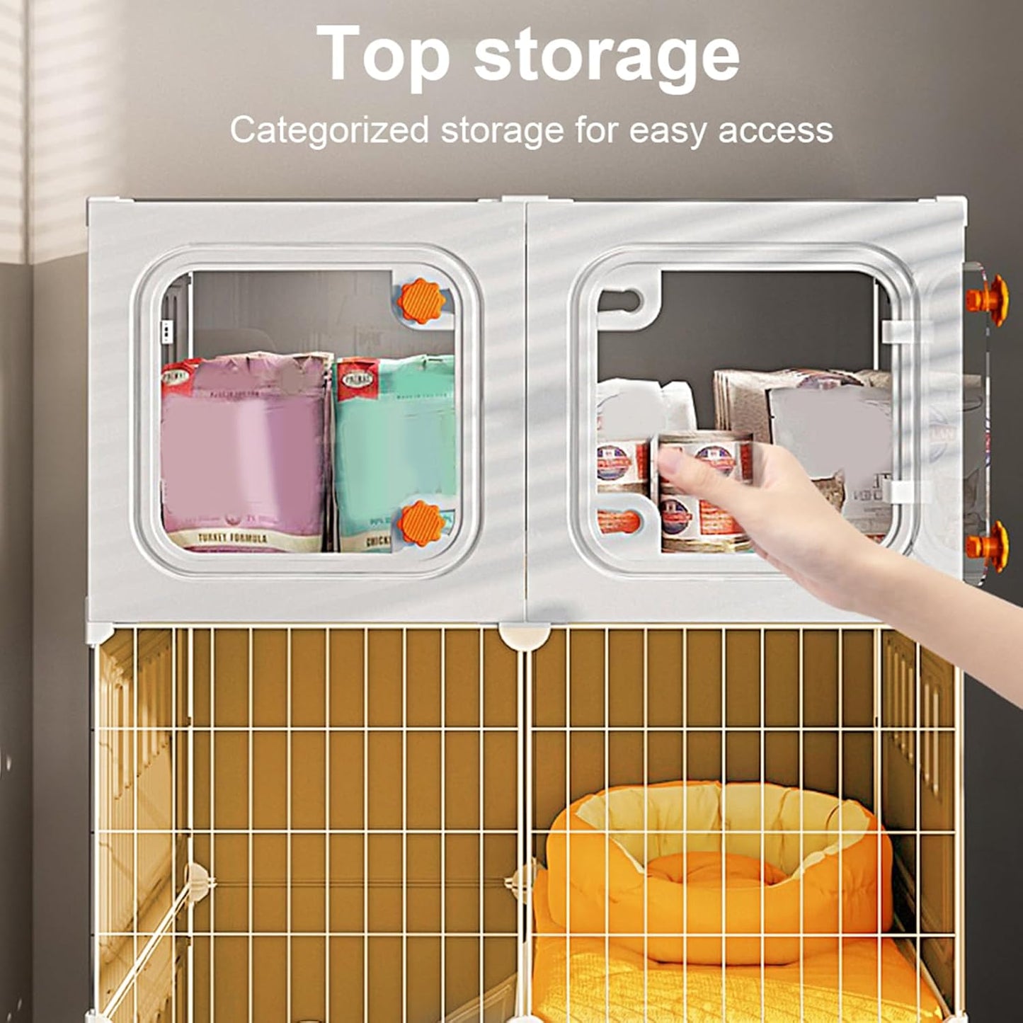 3 Tier Cat Cages Indoor with Litter Box, Bed, Scratchers, Bowl, Stairs, Cat Crate Indoor Catio, DIY Plastic Wire Cats Kennel Hammock, Indoor Pet House, Cats Litter Box for Cats Villa-Yellow