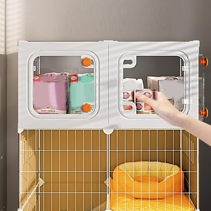 3 Tier Cat Cages Indoor with Litter Box, Bed, Scratchers, Bowl, Stairs, Cat Crate Indoor Catio, DIY Plastic Wire Cats Kennel Hammock, Indoor Pet House, Cats Litter Box for Cats Villa-Yellow