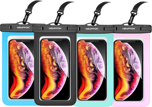 4 Pack 8.5“ Waterproof Cell Phone Pouch - Underwater Dry Bag Case Lanyard -Water Proof Clear Holder Protector for iPhone 17 16 Pro Max Plus Air Samsung Galaxy S25 Ultra Note for Beach Swimming