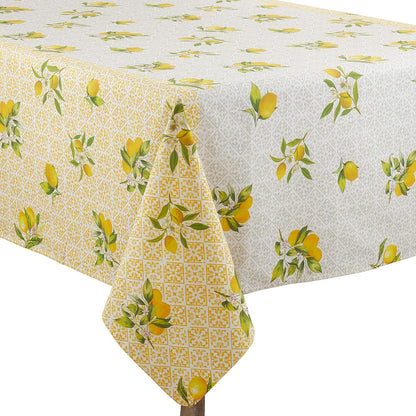 Lemon Design Block Print Tablecloth, Yellow, 70"