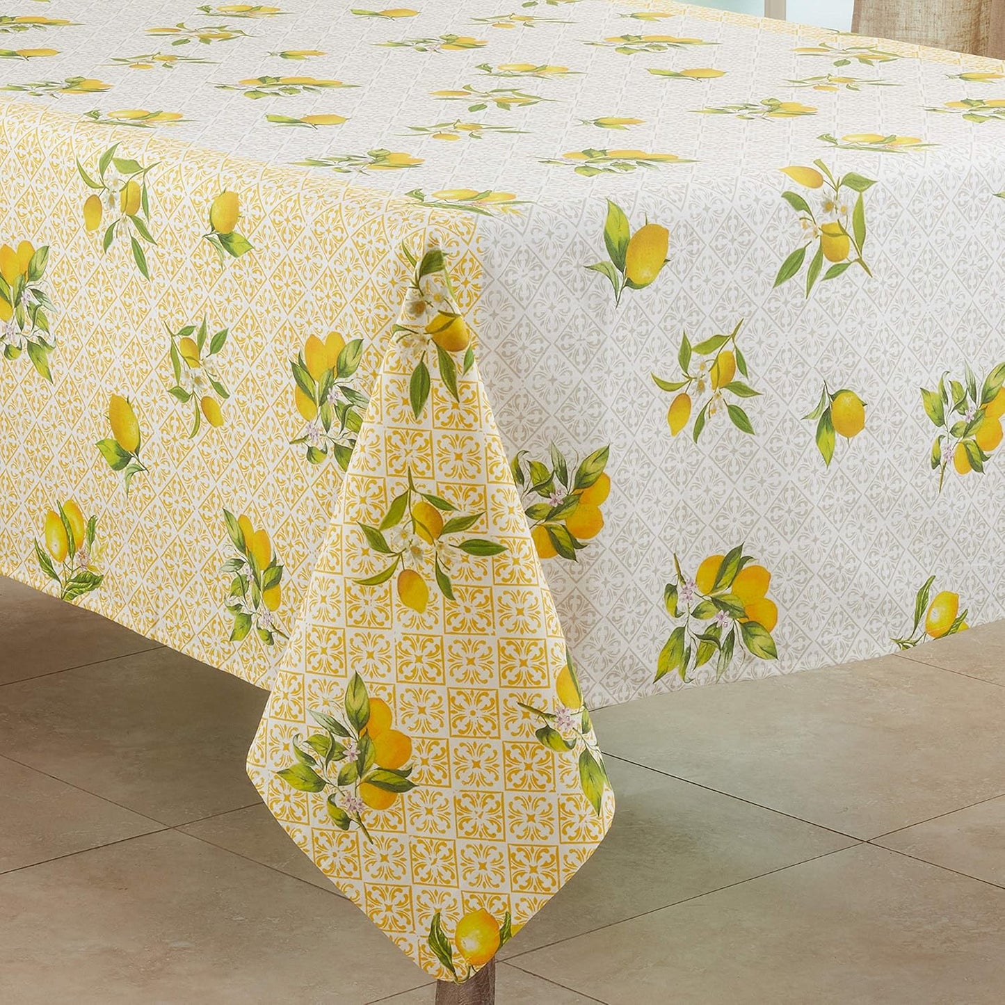 Lemon Design Block Print Tablecloth, Yellow, 70"