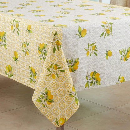 Lemon Design Block Print Tablecloth, Yellow, 70"