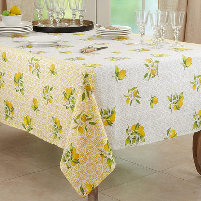 Lemon Design Block Print Tablecloth, Yellow, 70"