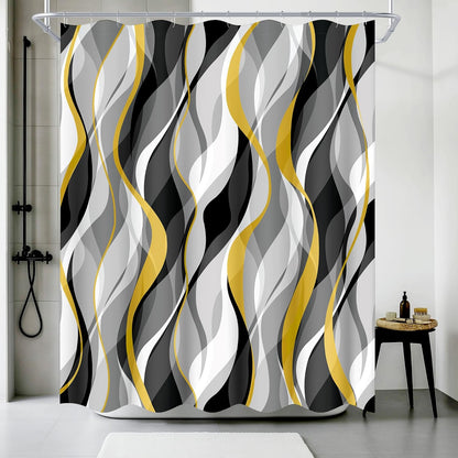 Yellow and Grey Shower Curtain for Bathroom Yellow and Black Shower Curtain Fabric Modern Abstract Striped Minimalist Bath Curtains Waterproof Shower Curtains Set, Black Gray Yellow, 72 x 72 Inch