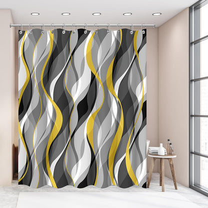 Yellow and Grey Shower Curtain for Bathroom Yellow and Black Shower Curtain Fabric Modern Abstract Striped Minimalist Bath Curtains Waterproof Shower Curtains Set, Black Gray Yellow, 72 x 72 Inch