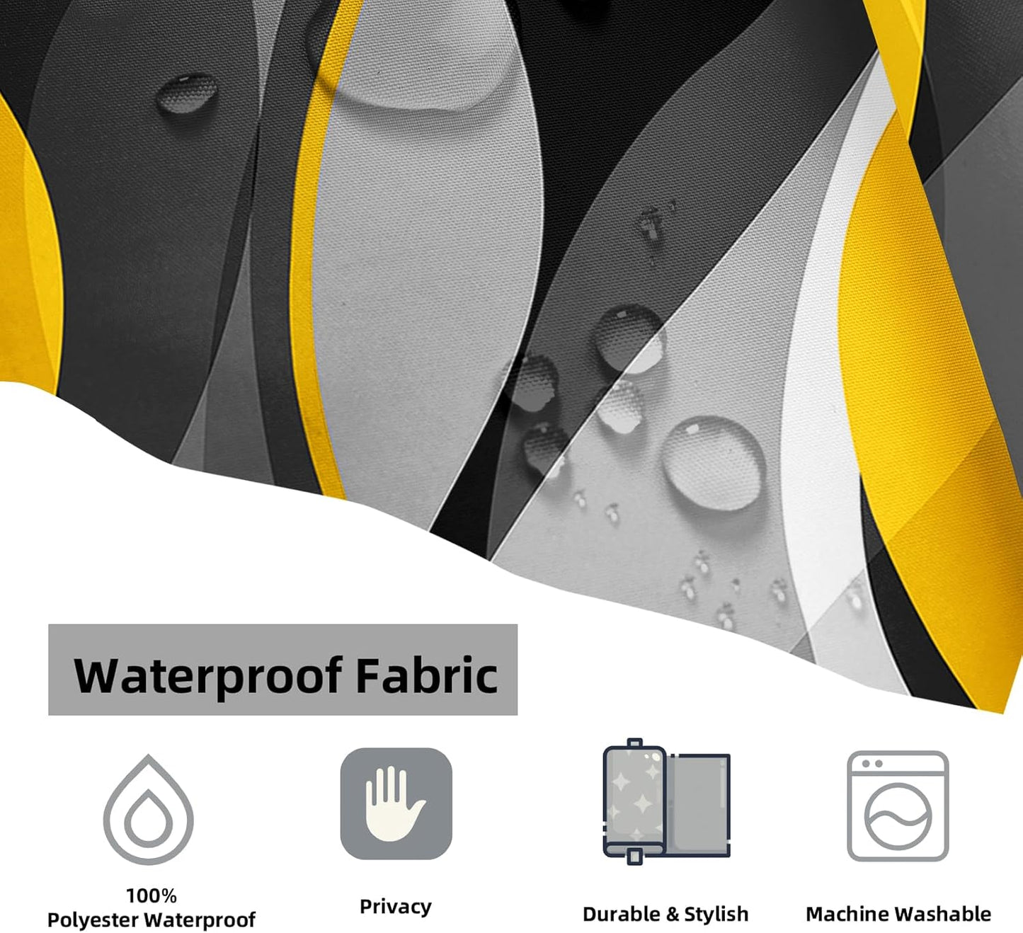 Yellow and Grey Shower Curtain for Bathroom Yellow and Black Shower Curtain Fabric Modern Abstract Striped Minimalist Bath Curtains Waterproof Shower Curtains Set, Black Gray Yellow, 72 x 72 Inch