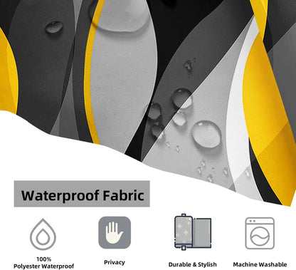Yellow and Grey Shower Curtain for Bathroom Yellow and Black Shower Curtain Fabric Modern Abstract Striped Minimalist Bath Curtains Waterproof Shower Curtains Set, Black Gray Yellow, 72 x 72 Inch