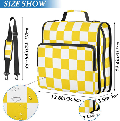 3 Ring Zipper Binder with Shoulder Strap Handle Yellow White Checkered Portfolio File Organizer Bag School Office 500 Sheets Capacity 1.5 inch Ring