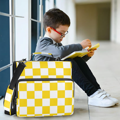 3 Ring Zipper Binder with Shoulder Strap Handle Yellow White Checkered Portfolio File Organizer Bag School Office 500 Sheets Capacity 1.5 inch Ring