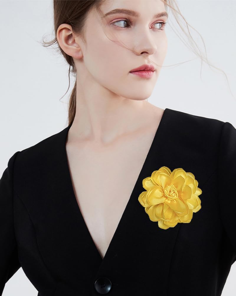 Dainty Fabric Rose Flower Large Brooch Lapel Pins Flower Brooches Pin Classic for Wedding Party Dance Banquet for Women Dress Suit Clothes Accessories Jewelry 100mm