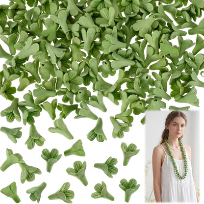 100 Pcs Pakalana Clay Flowers Beads Handmade Cowslip Creeper Clay Flower Beads with Pre-drilled Holes for Earrings Necklaces Jewelry Making Floral Creations DIY Craft Supplies (Green)