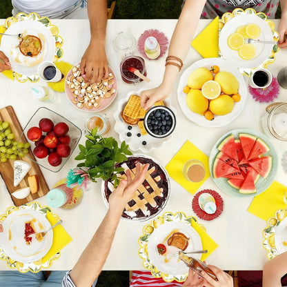 100 Pcs Lemon Paper Placemats Yellow Fruit Place Mats 13.5 Inch Disposable Round Decorative Dining Table Mats with Scalloped Edges Paper Cutouts for Spring Birthday Bridal Wedding Party Supplies
