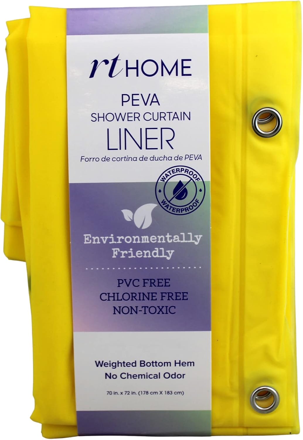inc. Essentials PEVA Shower Curtain Liner - PVC Free Magnetized Bottom Odorless Clear (Yellow)