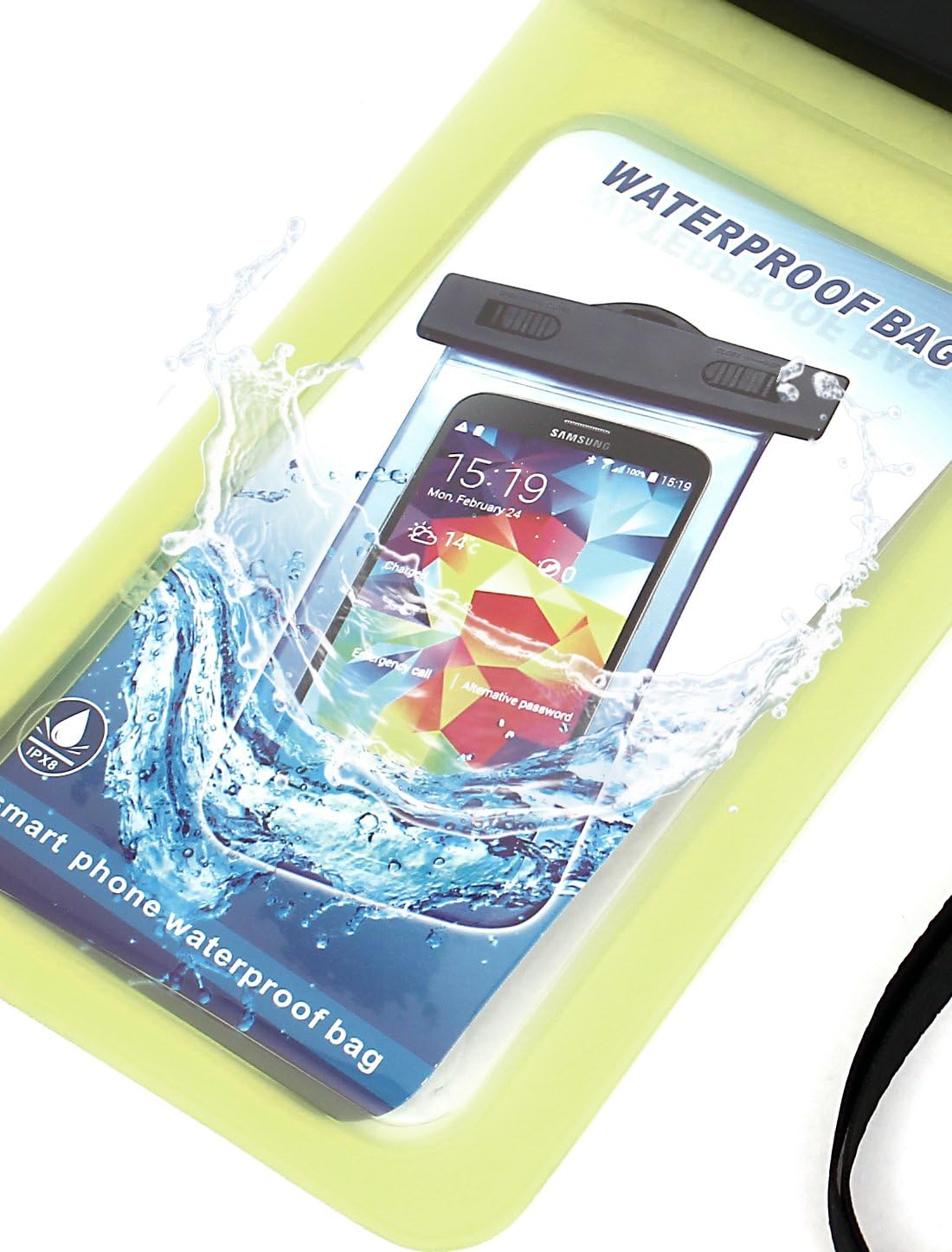 Waterproof Bag Holder Yellow for 5.5-Inch Mobile Phone w Neck Strap