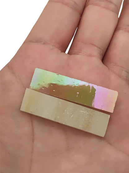 1.57" x 0.4" Rectangular Iridescent Stained Glass Strip, 7oz Glass Mosaic Tiles for DIY Crafts,Plates,Picture Frames,Flower Pots,Handmade Jewelry and More Mosaic Decorative (Iridescent Light Yellow)