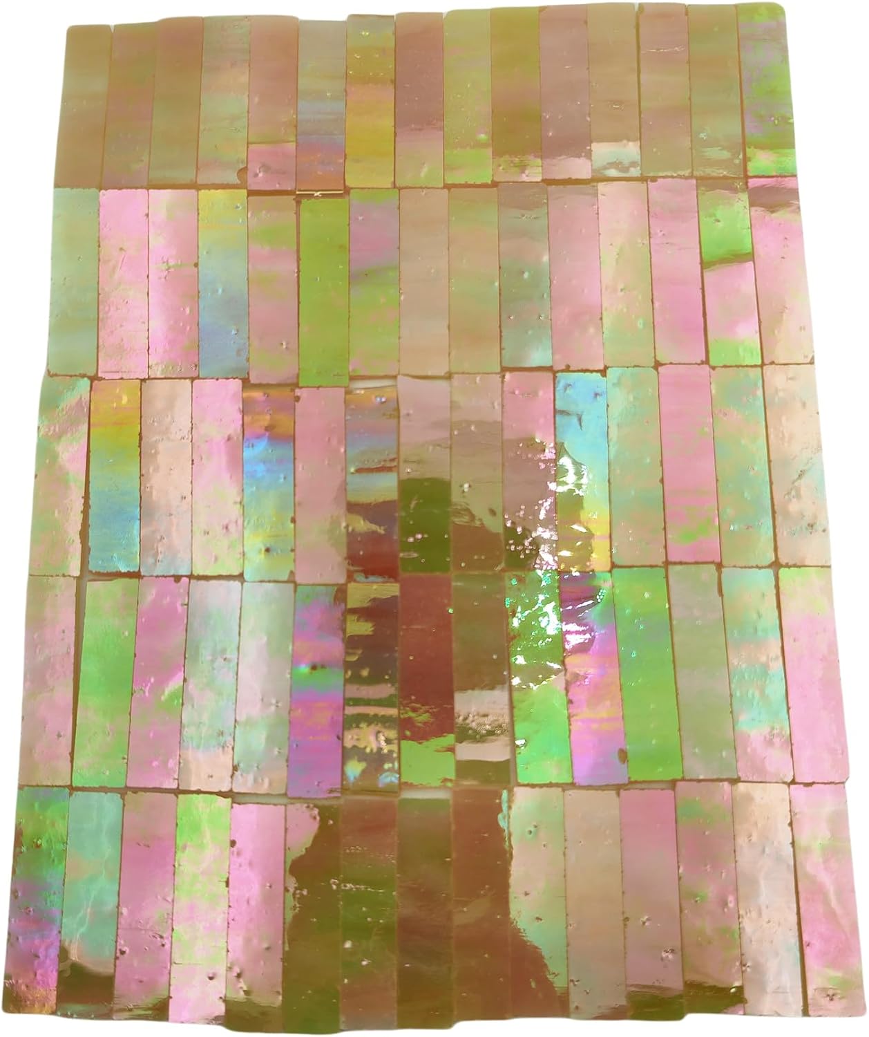 1.57" x 0.4" Rectangular Iridescent Stained Glass Strip, 7oz Glass Mosaic Tiles for DIY Crafts,Plates,Picture Frames,Flower Pots,Handmade Jewelry and More Mosaic Decorative (Iridescent Light Yellow)