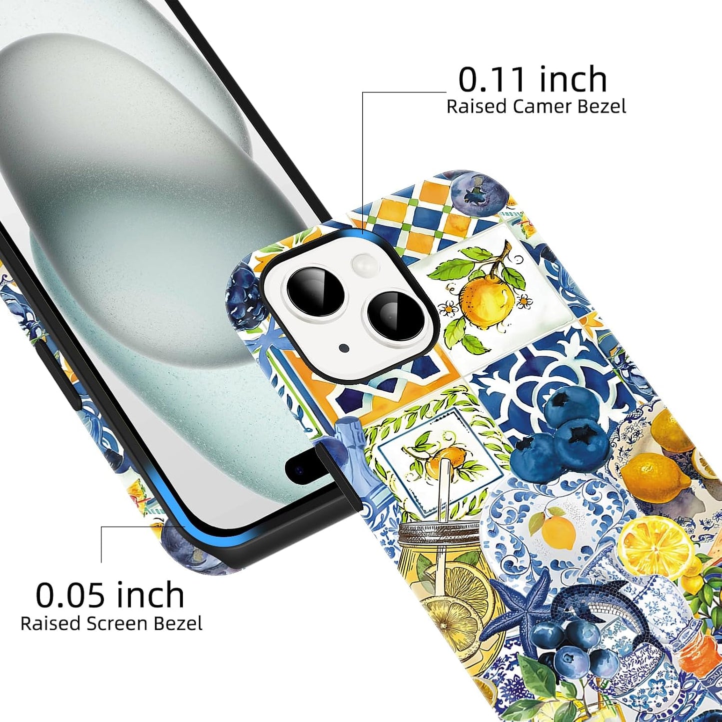 Cute Summer Lemon Collage Phone Case for iPhone 15 Magnetic Case 6.1" Compatible with Magsafe, Aesthetic Blueberry Starfish Pattern 2-in-1 Cover Shockproof Slim Soft for Women Girls