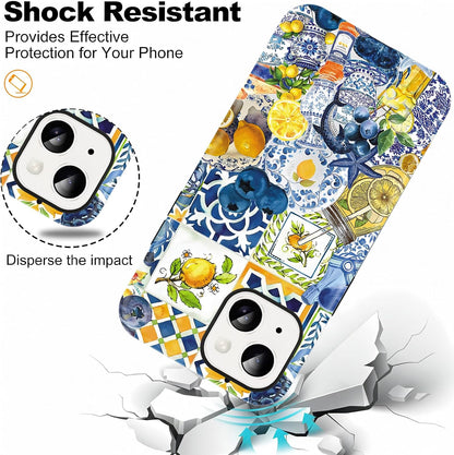 Cute Summer Lemon Collage Phone Case for iPhone 15 Magnetic Case 6.1" Compatible with Magsafe, Aesthetic Blueberry Starfish Pattern 2-in-1 Cover Shockproof Slim Soft for Women Girls
