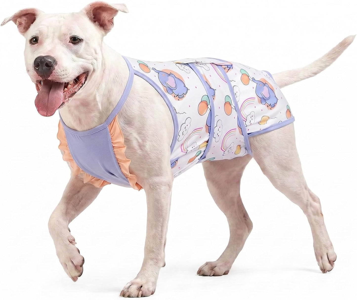 Dog Recovery Bodysuit, Wound Protective Post-Surgery Wrap for Large Medium Dogs, Anti-Licking Breathable Care, Elephant Pattern, Yellow Collar/Blue, XXL