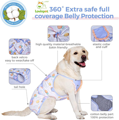 Dog Recovery Bodysuit, Wound Protective Post-Surgery Wrap for Large Medium Dogs, Anti-Licking Breathable Care, Elephant Pattern, Yellow Collar/Blue, XXL