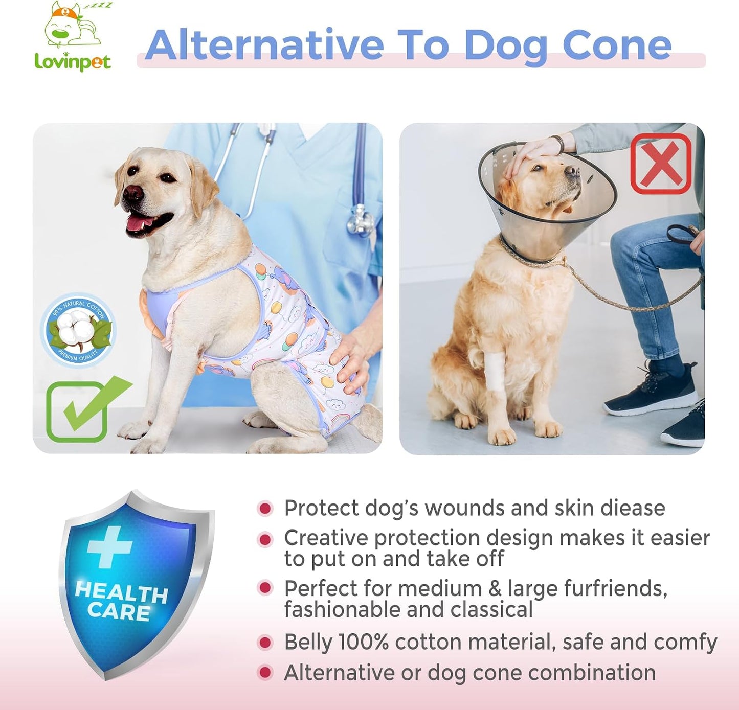 Dog Recovery Bodysuit, Wound Protective Post-Surgery Wrap for Large Medium Dogs, Anti-Licking Breathable Care, Elephant Pattern, Yellow Collar/Blue, XXL