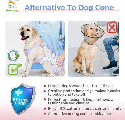 Dog Recovery Bodysuit, Wound Protective Post-Surgery Wrap for Large Medium Dogs, Anti-Licking Breathable Care, Elephant Pattern, Yellow Collar/Blue, XXL