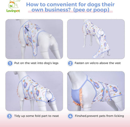 Dog Recovery Bodysuit, Wound Protective Post-Surgery Wrap for Large Medium Dogs, Anti-Licking Breathable Care, Elephant Pattern, Yellow Collar/Blue, XXL