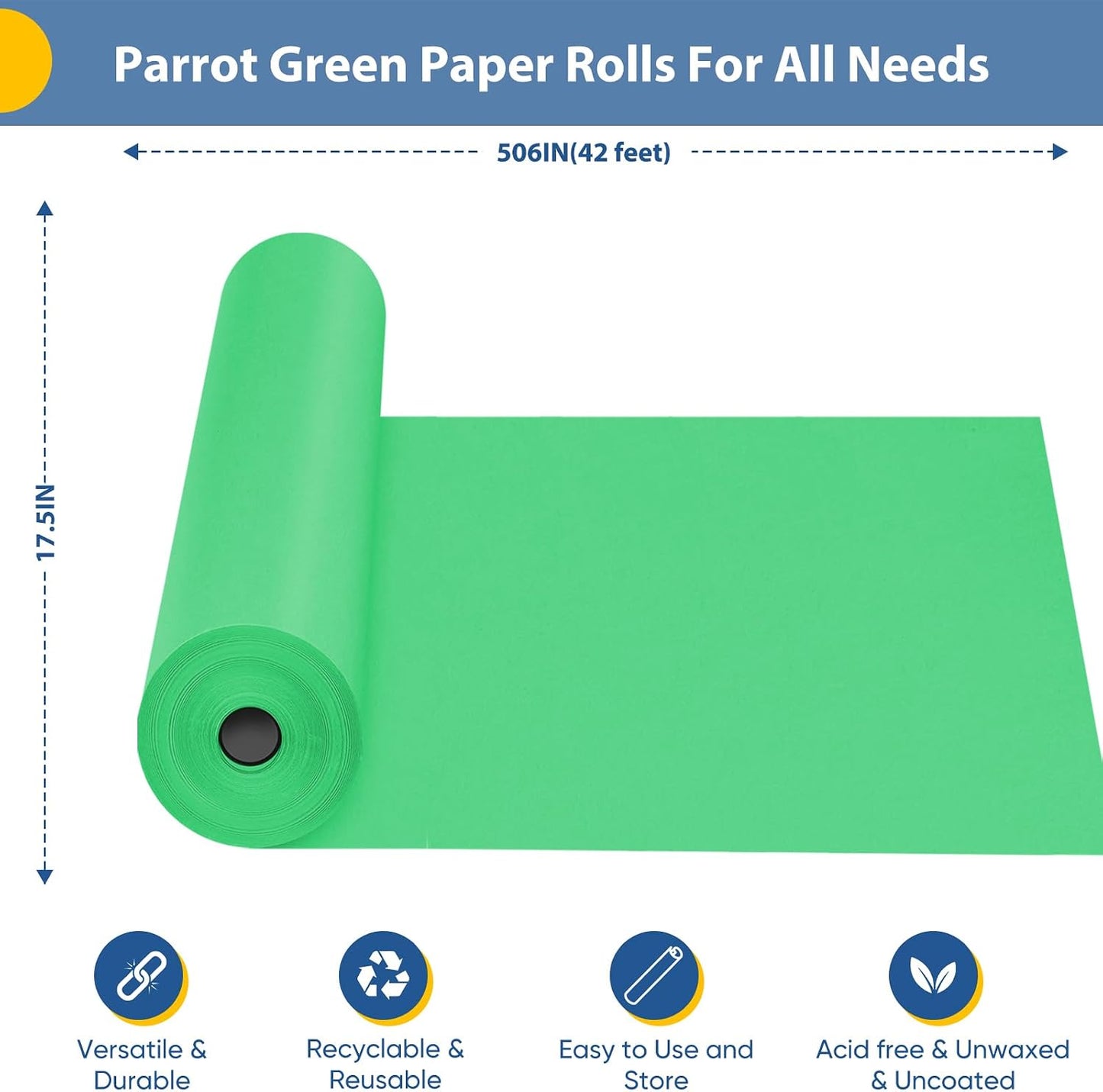 Parrot Green Wrapping Paper, Kraft Paper Roll 17.5"x506" for Gift Wrap | Packing Paper for Moving Supplies, Poster Bulletin Board Paper Roll, Wedding Valentine Arts Crafts Bouquet Flower Wall Art