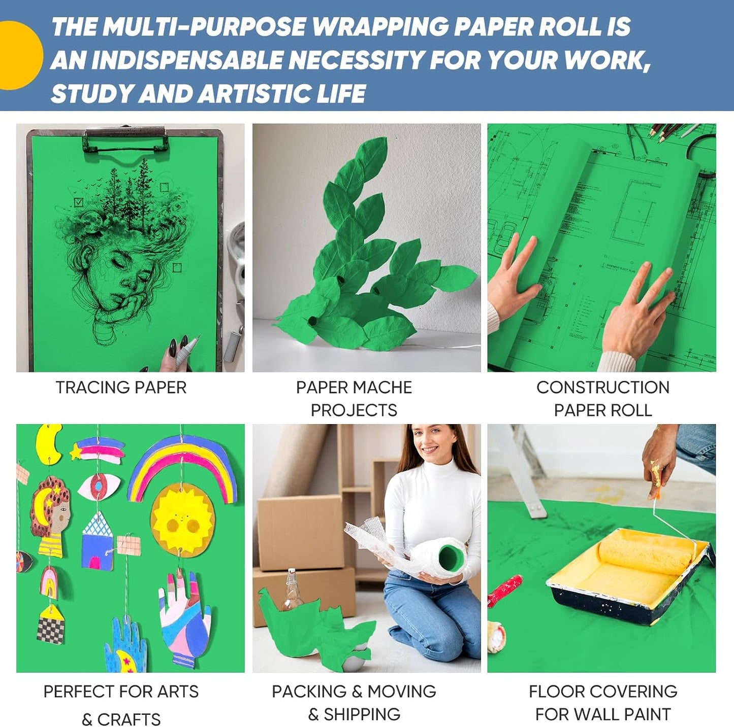 Parrot Green Wrapping Paper, Kraft Paper Roll 17.5"x506" for Gift Wrap | Packing Paper for Moving Supplies, Poster Bulletin Board Paper Roll, Wedding Valentine Arts Crafts Bouquet Flower Wall Art