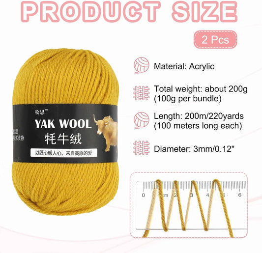 2PCS Crocheting Yarn,Yellow 3 Ply Wool Yarn 200g Sport Weight Yarns Bulk Soft and Fluffy Yarns for Knitting DIY Crochet Handicraft Blankets Hat Sweater Gift,220 Yards