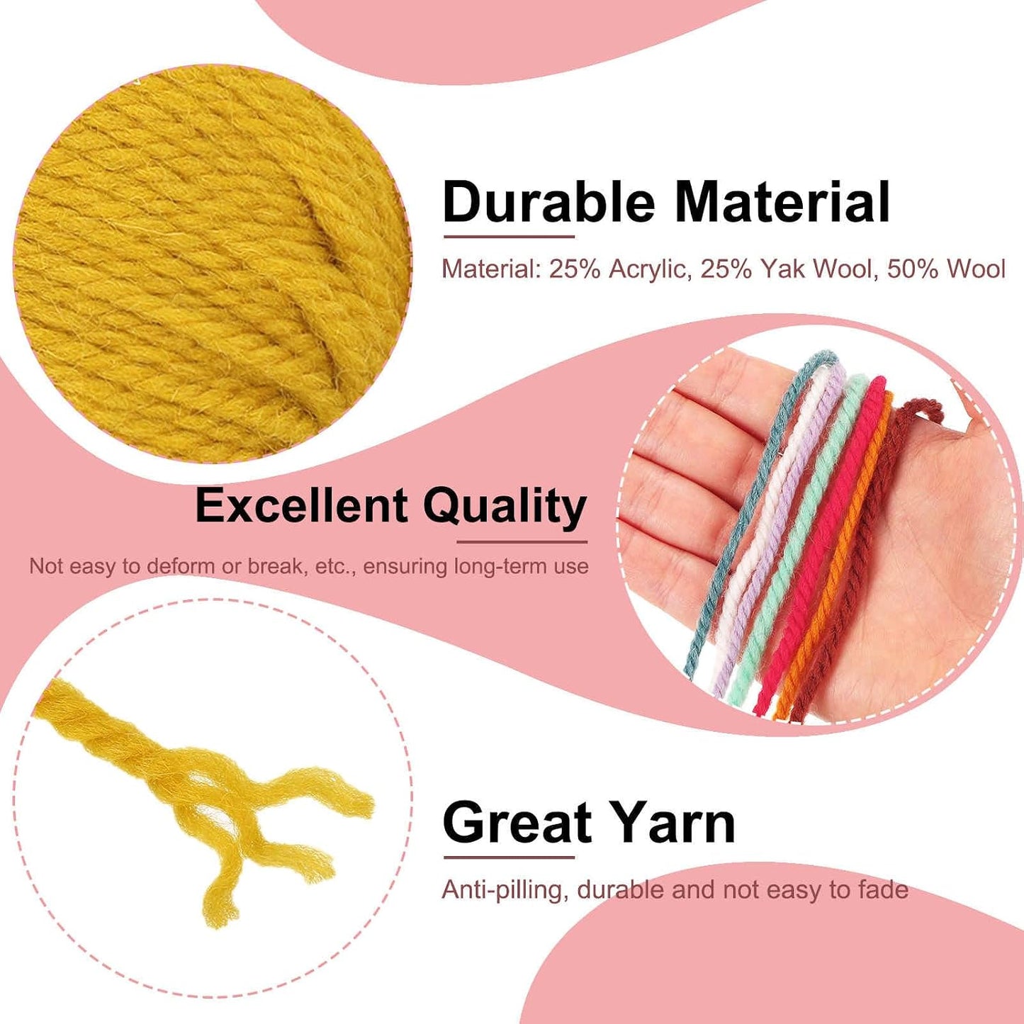 2PCS Crocheting Yarn,Yellow 3 Ply Wool Yarn 200g Sport Weight Yarns Bulk Soft and Fluffy Yarns for Knitting DIY Crochet Handicraft Blankets Hat Sweater Gift,220 Yards