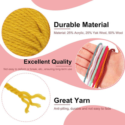 2PCS Crocheting Yarn,Yellow 3 Ply Wool Yarn 200g Sport Weight Yarns Bulk Soft and Fluffy Yarns for Knitting DIY Crochet Handicraft Blankets Hat Sweater Gift,220 Yards