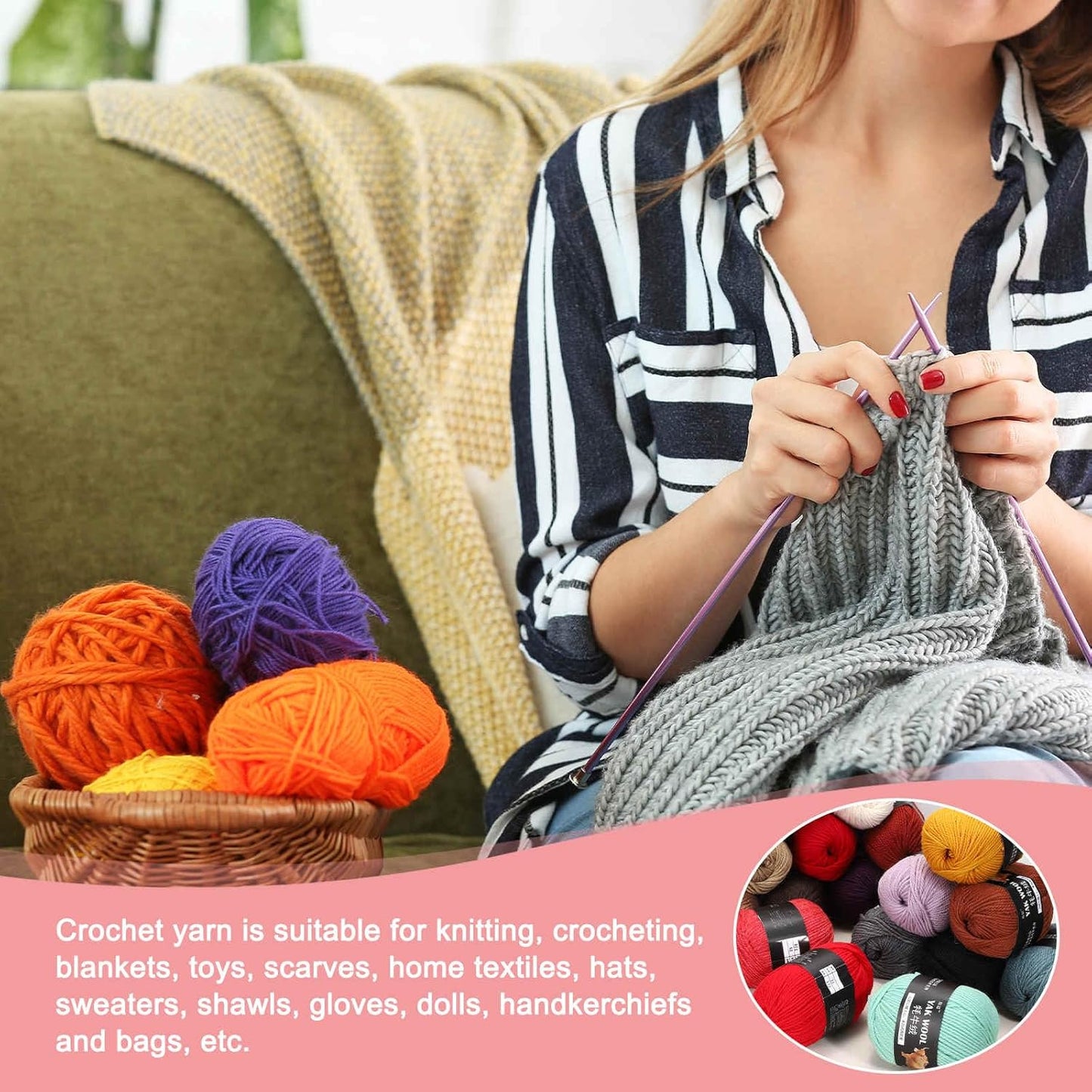 2PCS Crocheting Yarn,Yellow 3 Ply Wool Yarn 200g Sport Weight Yarns Bulk Soft and Fluffy Yarns for Knitting DIY Crochet Handicraft Blankets Hat Sweater Gift,220 Yards