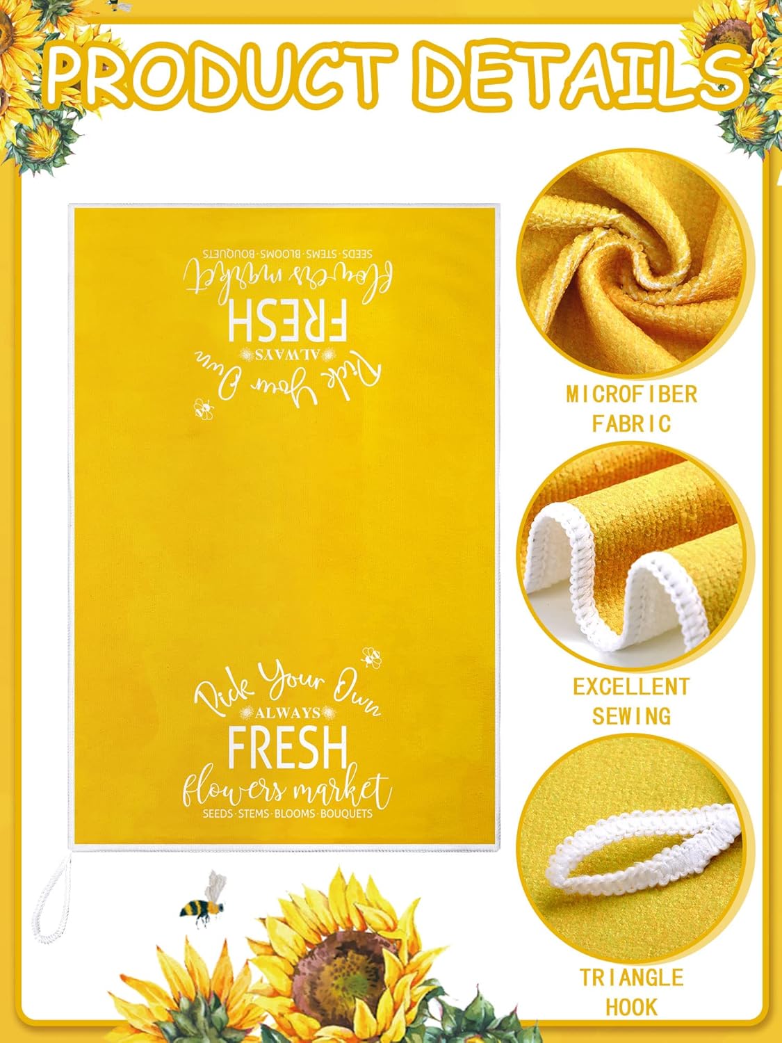 4 Pcs Floral Kitchen Towels Flower Dish Towels Spring Kitchen Decor Sets for Cooking Baking Grilling Bathroom(Yellow,Sunflower)